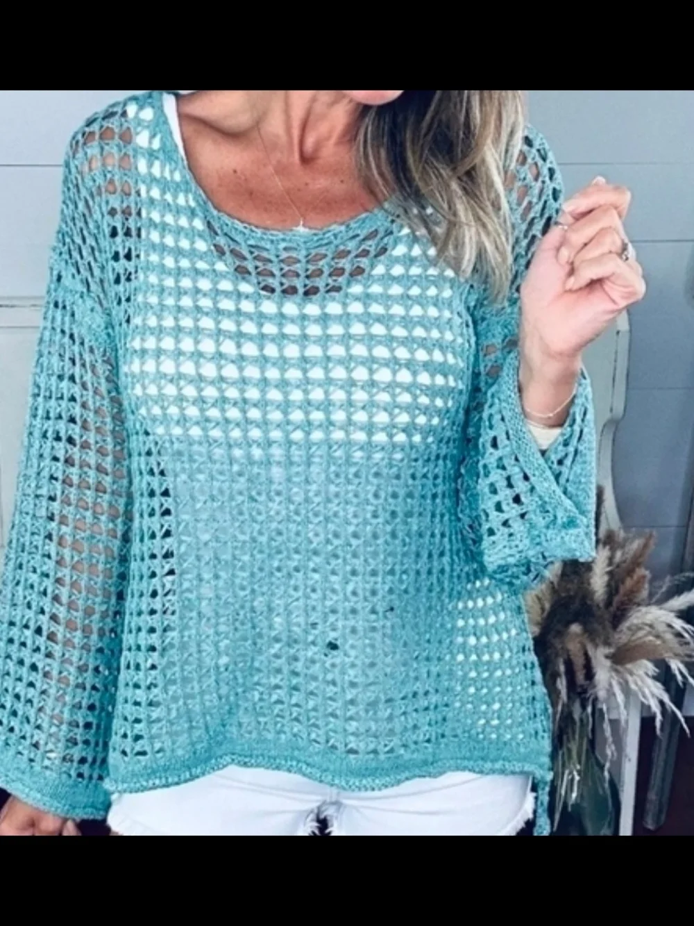 POL Scoop Neck Sweater in Teal/Aqua